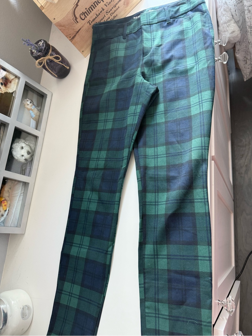 Green and Navy Plaid Stretch Dress Pants